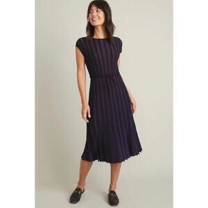 Marine Layer Penny Pleated Midi Dress Black Rainbow Lurex Large Shimmer Purple